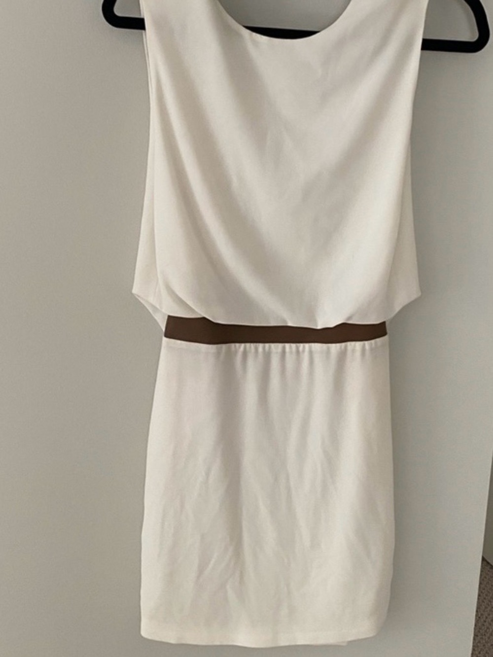 Neil Barrett White Dress with Brown Leather Waist Detail